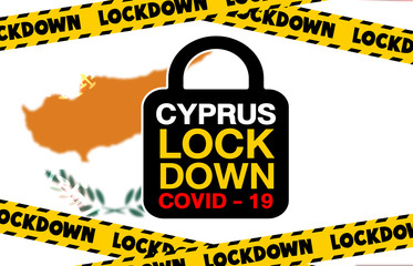 Cyprus Lockdown for Coronavirus Outbreak quarantine. Covid-19 Pandemic Crisis Emergency.Background concept A blurred image of Cyprus lockdown with flag and lock symbol for design