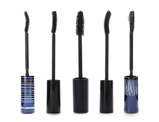 Set of mascara brushes on white background