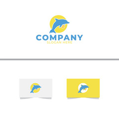 Fototapeta na wymiar Dolphin Volley Ball Logo Design Vector Template