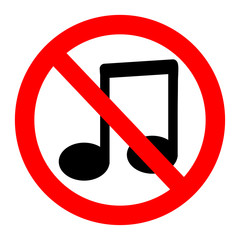 No music, prohibition sign, vector illustration.