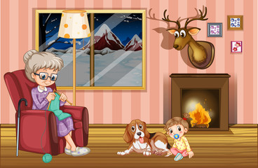 Grandmother and granddaughter in the living room