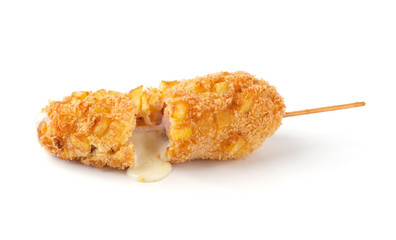 Korean hot dog on a stick, cheese filling corn dog