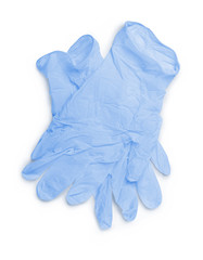 Pair of blue medical latex gloves closeup isolated