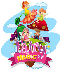 Font design for word fairy magic with fairies flying
