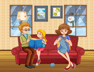 Happy family stay at home during winter