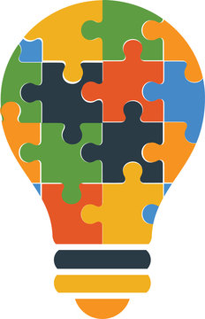 An idea bulb made up of puzzle parts