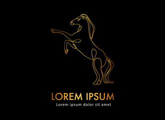 vector image of a horse Continuous one line drawing. Horse logo. Black and gold vector illustration. Concept for logo, card, banner, poster, flyer. Horse one line drawing art. Abstract minimal animals