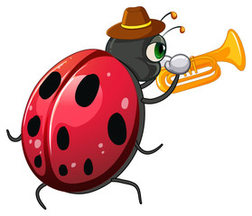 Ladybug playing trumpet cartoon
