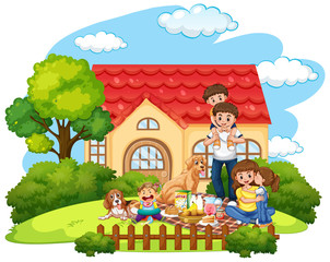 Obraz na płótnie Canvas Family picnic in front of the yard