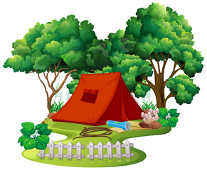 Tent camping in the forest cartoon style on white background