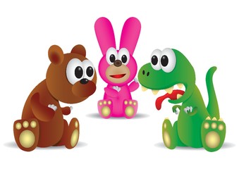 Dinosaurs with rabbit and bear