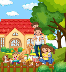Obraz na płótnie Canvas Family member cartoon character in the garden