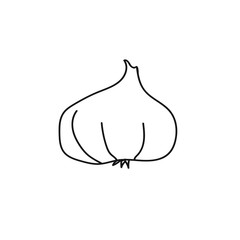 Garlic illustration. Root vegetable coloring paper. Black hand-drawn doodle style silhouette of garlic.