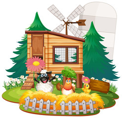 Farm theme background with farm animals