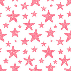 Fototapeta na wymiar Stars seamless hand drawn vector background. Various sea starfish sketch drawing endless texture. 