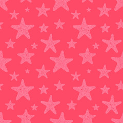 Stars seamless hand drawn vector background. Various sea starfish sketch drawing endless texture. 