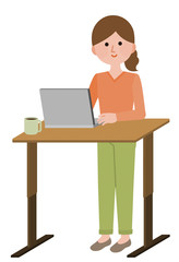 スタンディングデスク　仕事　女性　イラスト