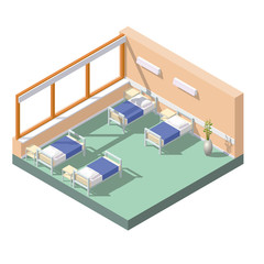 Vector isometric hospital room with beds.