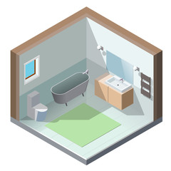 Bathroom interior isometric design vector illustration.