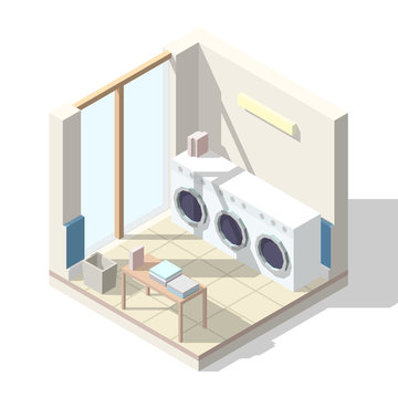 Isometric Laundry Cutaway Icon. Vector Illustration.