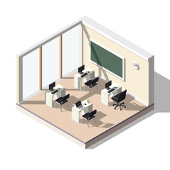 Isometric low poly office design interior. 