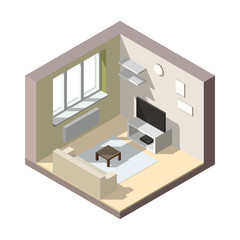 Vector isometric low poly room.
