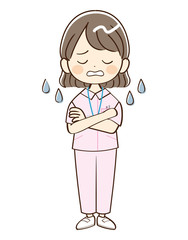 女性、看護師、困惑
