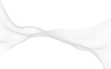 White abstract background. Fluttering white scarf. Waving on wind white fabric. 3D illustration