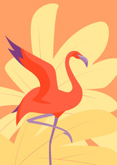 Colorful Flamingo and Tropical Leaves Vector Illustration