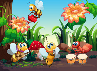 Obraz premium Bee music band playing in nature