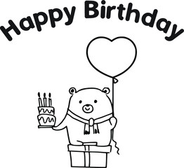Fototapeta na wymiar happy birthday card cartoon girl bear