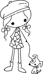 cartoon girls love flowers card