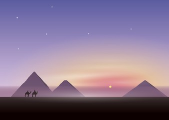 Fototapeta na wymiar pyramids with camels