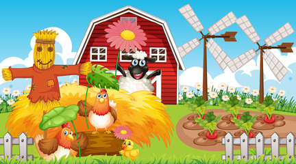 Farm theme background with farm animals