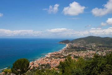 Panoramic view of the city of Castellabate, in Cilento, from the Belvedere of San Costabile, view...