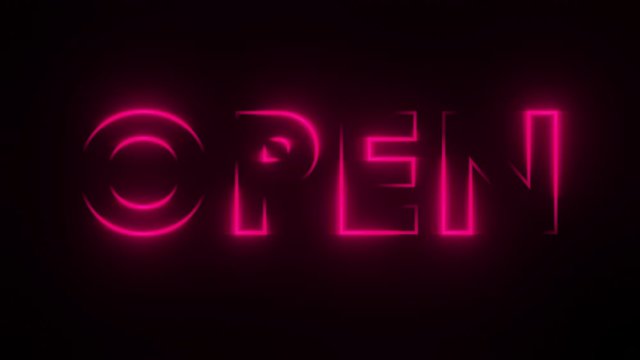 Seamless Loopable 4K Pink Light Rays forming Open Text | Background 3D render