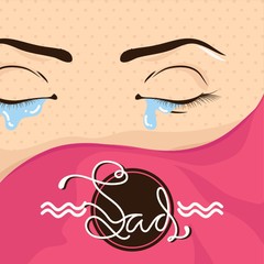 A word sad with woman crying illustration.