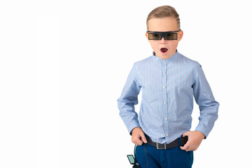 Surprised,smiling caucasian Boy With 3D Glasses Concept