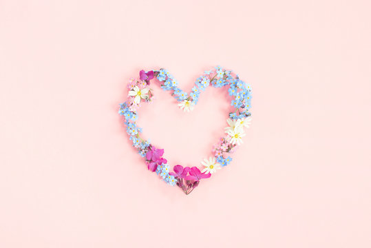 Heart shape made of fresh flowers