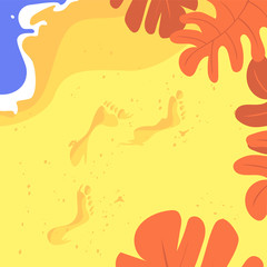 Tropical Beach Sand with Footprints and Water