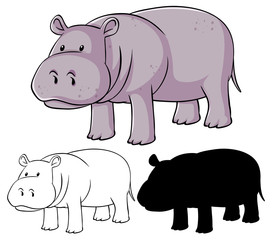 Set of hippo cartoon