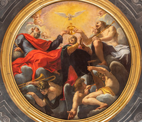 FERRARA, ITALY - JANUARY 30, 2020: The Coronation of Virgin Mary paint on the cupola  in church Chiesa di Santa Maria in Vado by Carlo Bononi (1569 - 1632).