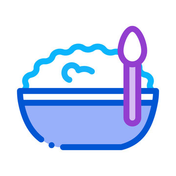 Bowl Of Cottage Cheese And Spoon Icon Vector. Bowl Of Cottage Cheese And Spoon Sign. Color Symbol Illustration