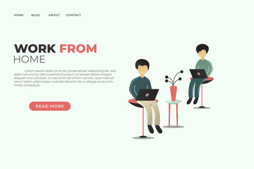 People Working From Home. Freelancer Working at Home. Self Employed Concept. Cartoon Flat Vector Illustration