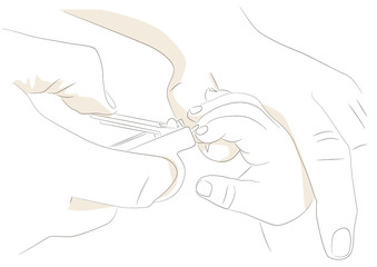 Vector illustration of cutting baby finger nails 