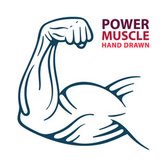 Big muscular biceps. Strong male arm. Bodybuilder power hand muscle. Hand drawn vector illustration. Part of set.