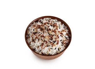 Thai raw organic rice red on white background  