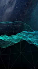 Abstract landscape on a dark background. Cyberspace grid. hi tech network. Outer space. Vertical orientation. Starry outer space texture. 3D illustration