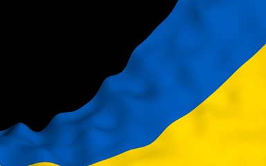The flag of Ukraine on a dark background. National flag and state ensign. Blue and yellow bicolour. 3D illustration waving flag