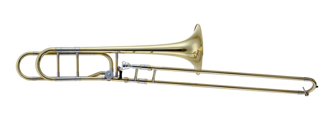 Golden Trombone Music Instrument Isolated on White background